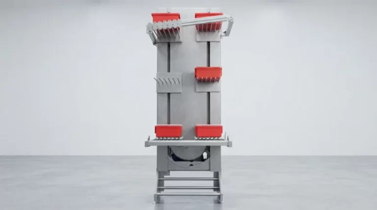 Stainless Steel Fork-Arm Continuous Vertical Conveyor | Clean Room Material Handling Solution